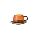 Kinto Sepia Amber Glass Cup 270ml & Wooden Saucer