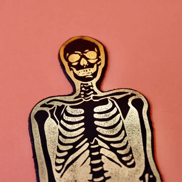Skeleton Leather Bookmark Black/Gold