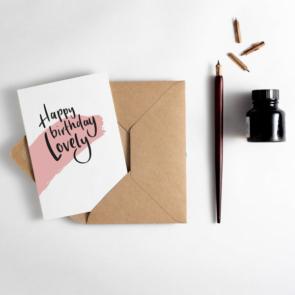 Happy Birthday Lovely Brush Strokes Letterpress Card