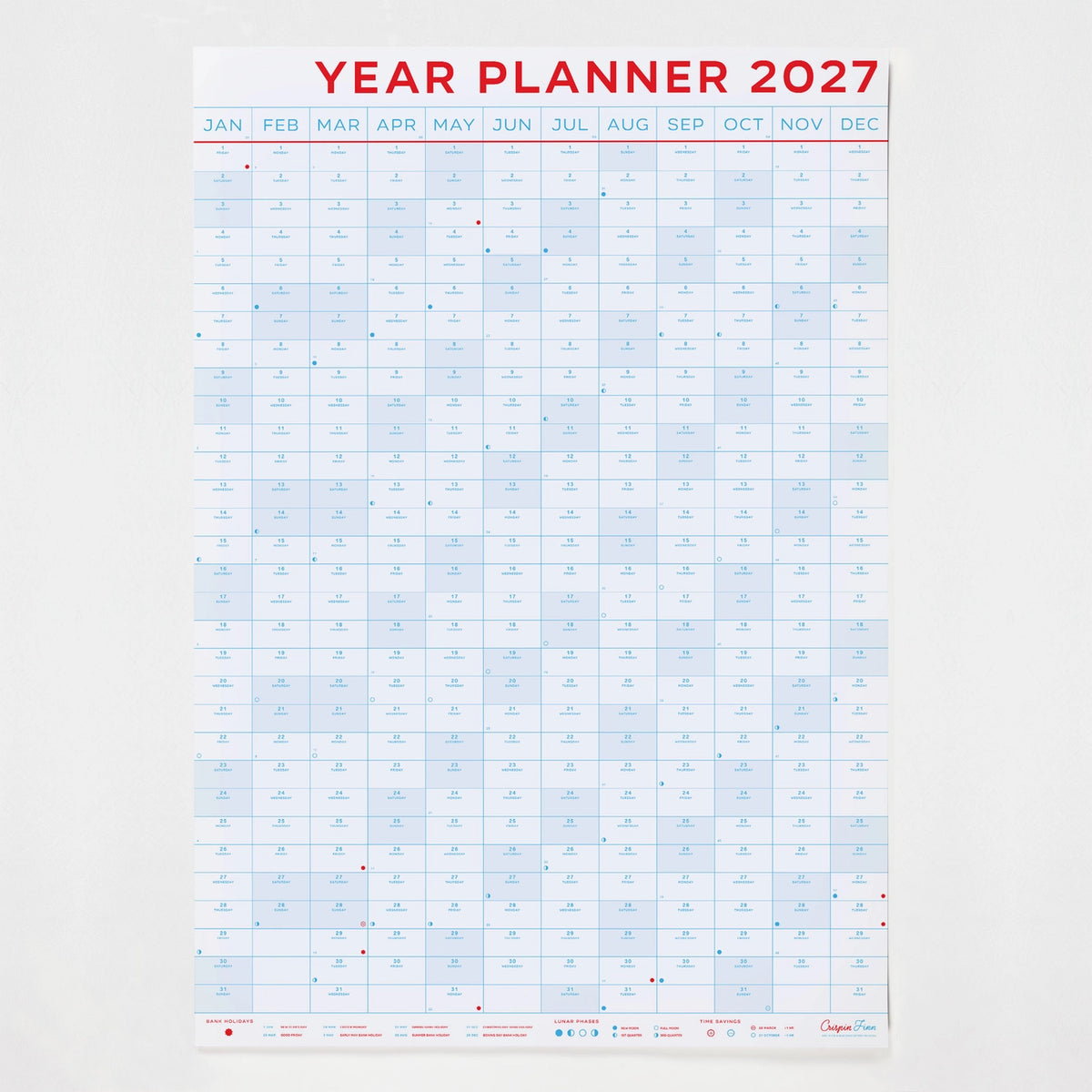 Crispin Finn 2027 Year Wall Planner - Portrait View