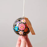 East End Press Black Floral Papier Mache Bauble