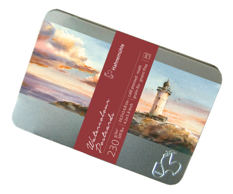 Hahnemuhle Tin of 30 Watercolour 230gsm Matt A6 Postcards