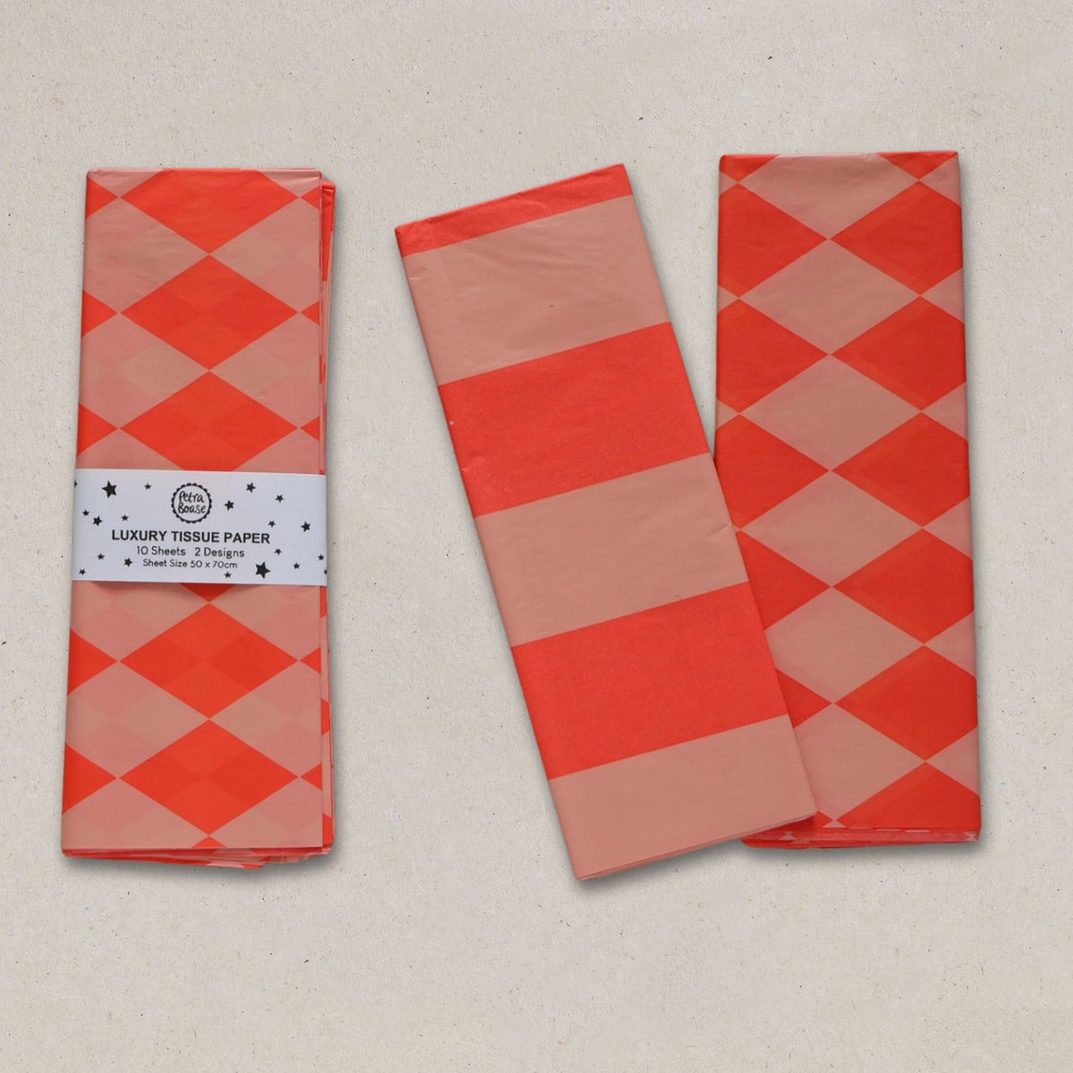 Luxury Patterned Tissue Paper Gift Wrap - Fluorescent Orange & Peach
