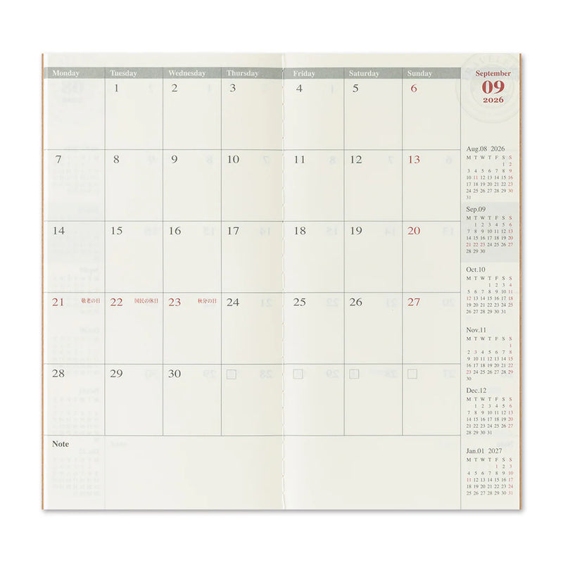 TRAVELER'S Notebook Regular Refill: 2026 Monthly Diary