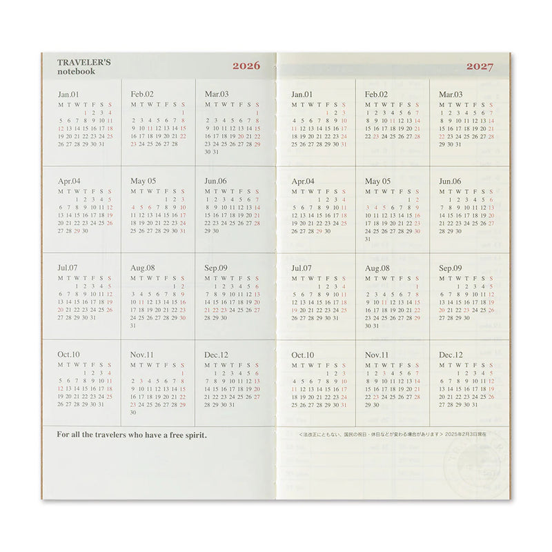 TRAVELER'S Notebook Regular Refill: 2026 Weekly Diary