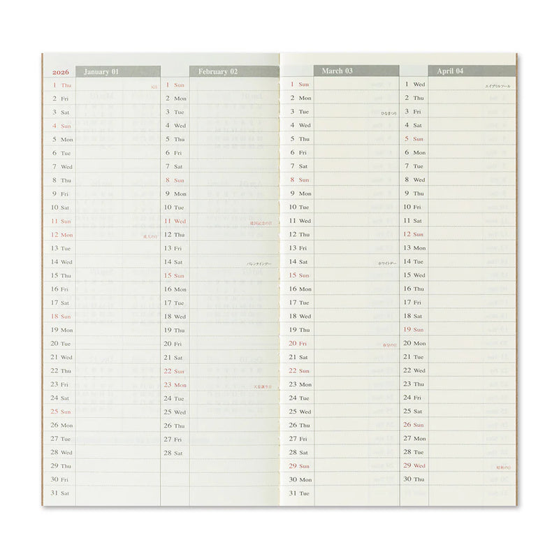 TRAVELER'S Notebook Regular Refill: 2026 Weekly Diary