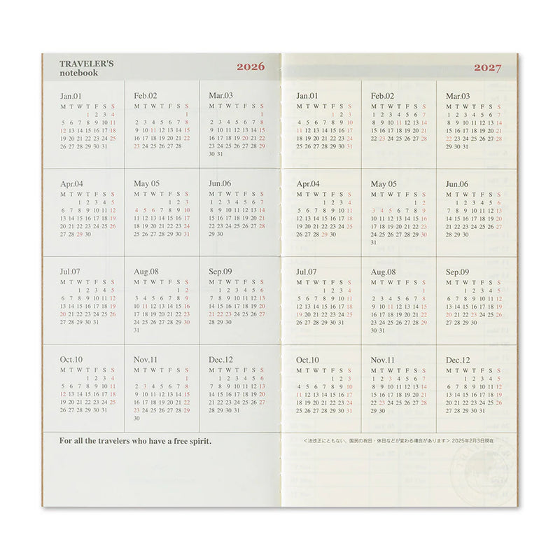 TRAVELER'S Notebook Regular Refill: 2026 Weekly Vertical Diary