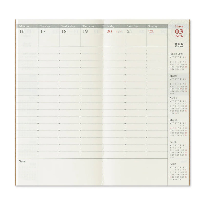 TRAVELER'S Notebook Regular Refill: 2026 Weekly Vertical Diary