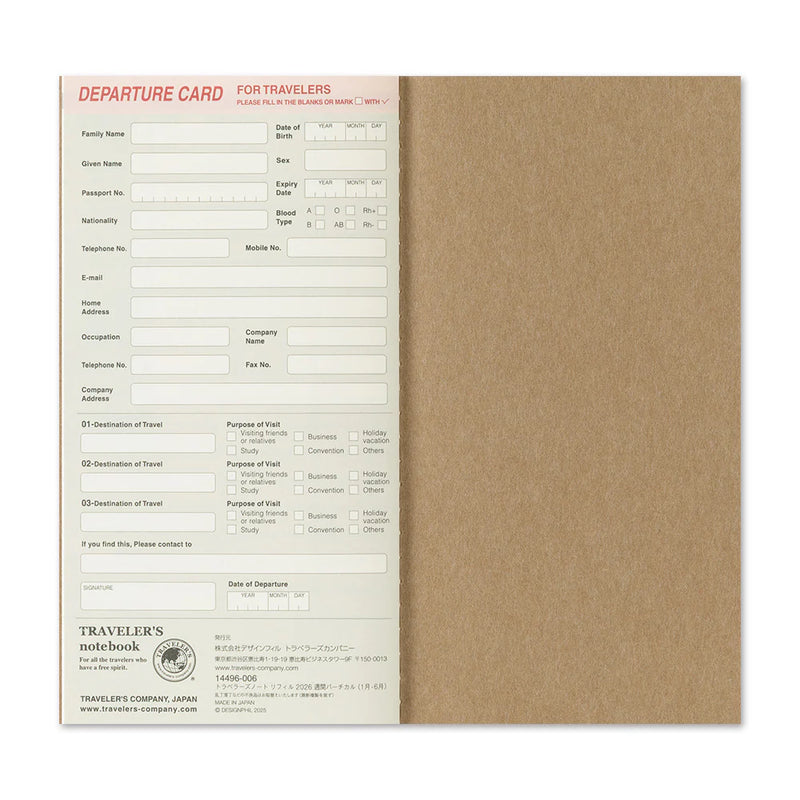 TRAVELER'S Notebook Regular Refill: 2026 Weekly Vertical Diary