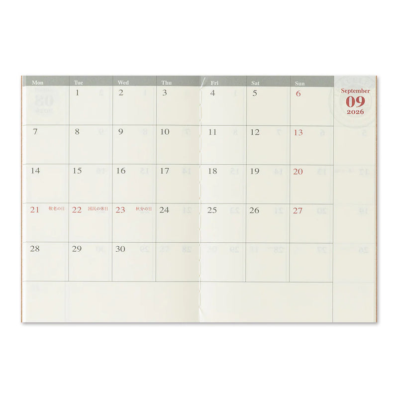 TRAVELER'S Notebook Passport Refill: 2026 Monthly Diary