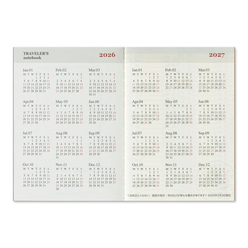 TRAVELER'S Notebook Passport Refill: 2026 Weekly Diary