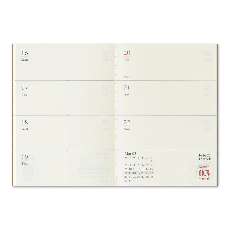 TRAVELER'S Notebook Passport Refill: 2026 Weekly Diary