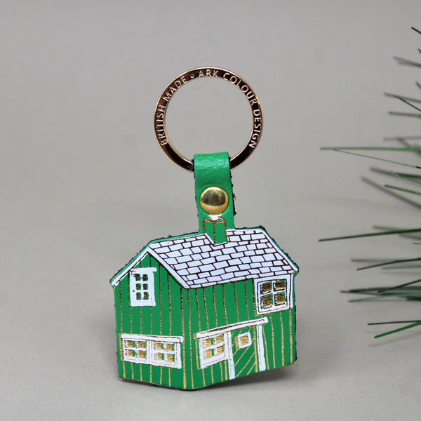 Log Cabin Leather Keyring