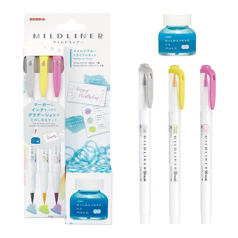 Zebra Mildliner Brush Twin-Tip Marker with No Moto Ink Bottle - Mild ...