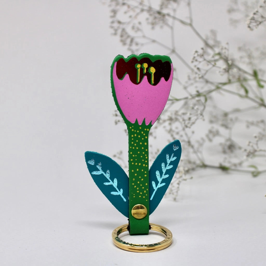 Tulip Leather Keyring