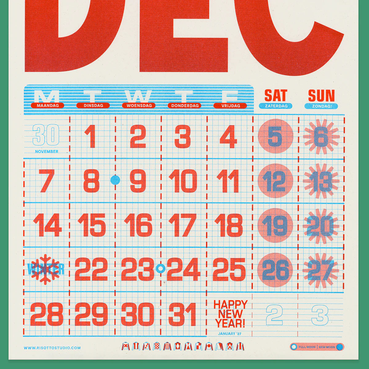 Risotto Studio 2026 A3 Risograph Wall Calendar, $27.37