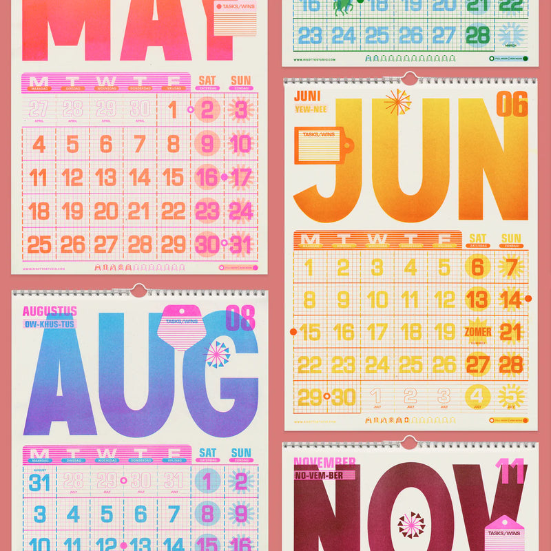 Risotto Studio 2026 A3 Risograph Wall Calendar
