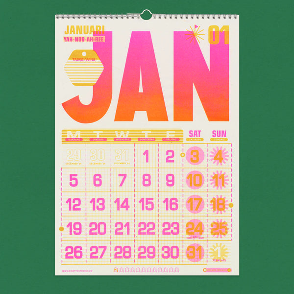 Risotto Studio 2026 A3 Risograph Wall Calendar