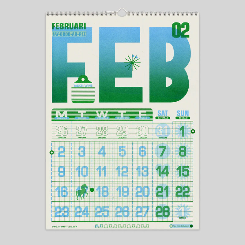 Risotto Studio 2026 A3 Risograph Wall Calendar