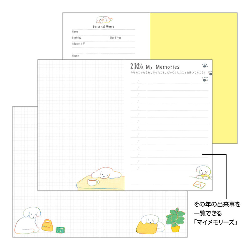 Midori Mini Pocket Monthly Diary 2026 -  Dog