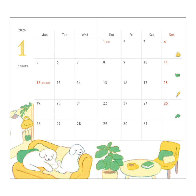 Midori Slim Pocket Monthly Diary 2026 -  Dog
