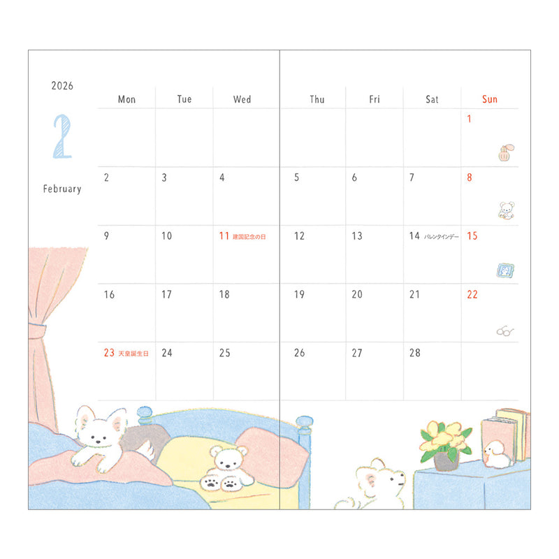 Midori Slim Pocket Monthly Diary 2026 -  Dog