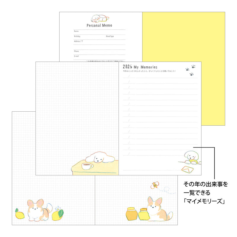 Midori A6 Pocket Monthly Diary - Dog 2026