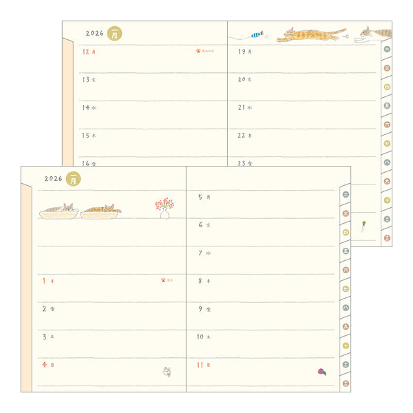 Midori A6 Pocket Monthly Diary - Cat 2026
