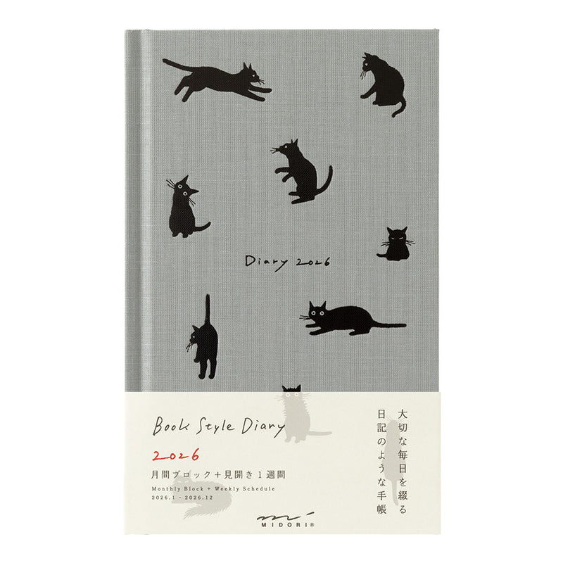 Midori Book Style B6 2026 Diary - Cat - Grey