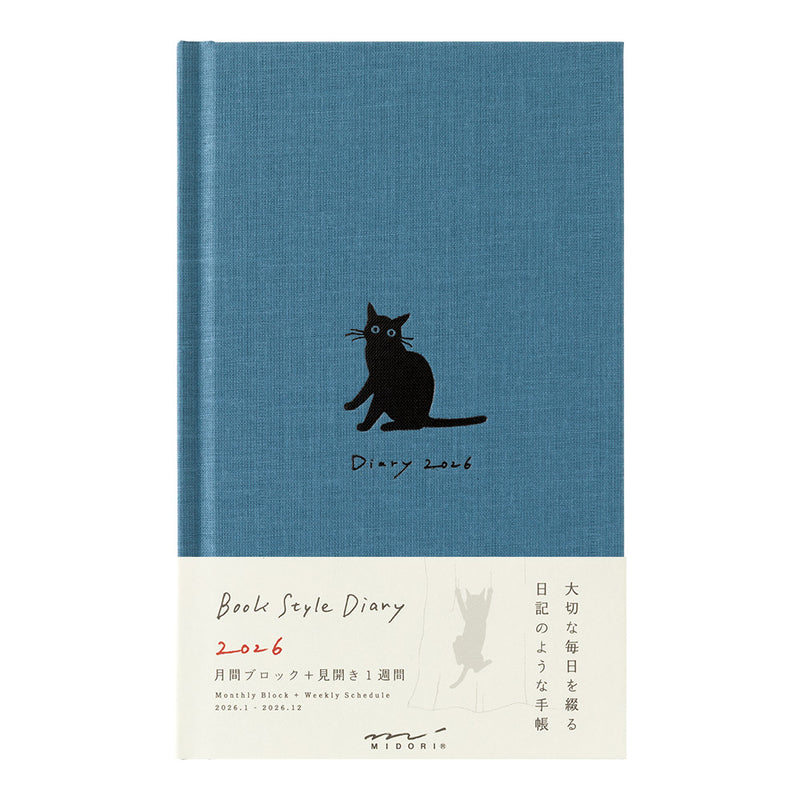 Midori Book Style B6 2026 Diary - Cat - Navy
