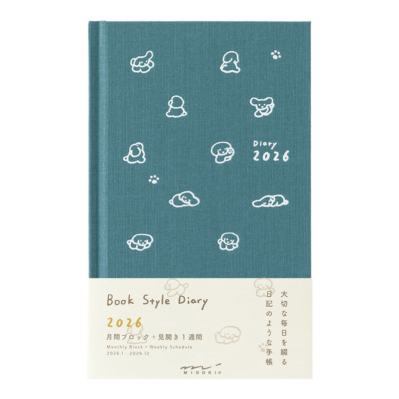 Midori Book Style B6 2026 Diary - Dog - Blue Green