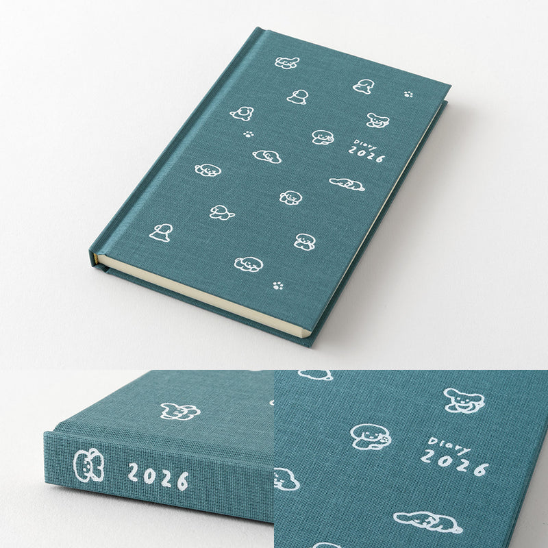 Midori Book Style B6 2026 Diary - Dog - Blue Green
