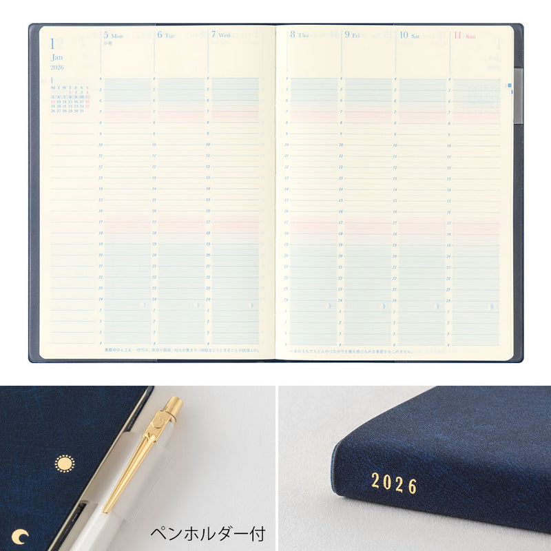 Midori Gradation Day Length B6 Navy 2026 Weekly Diary