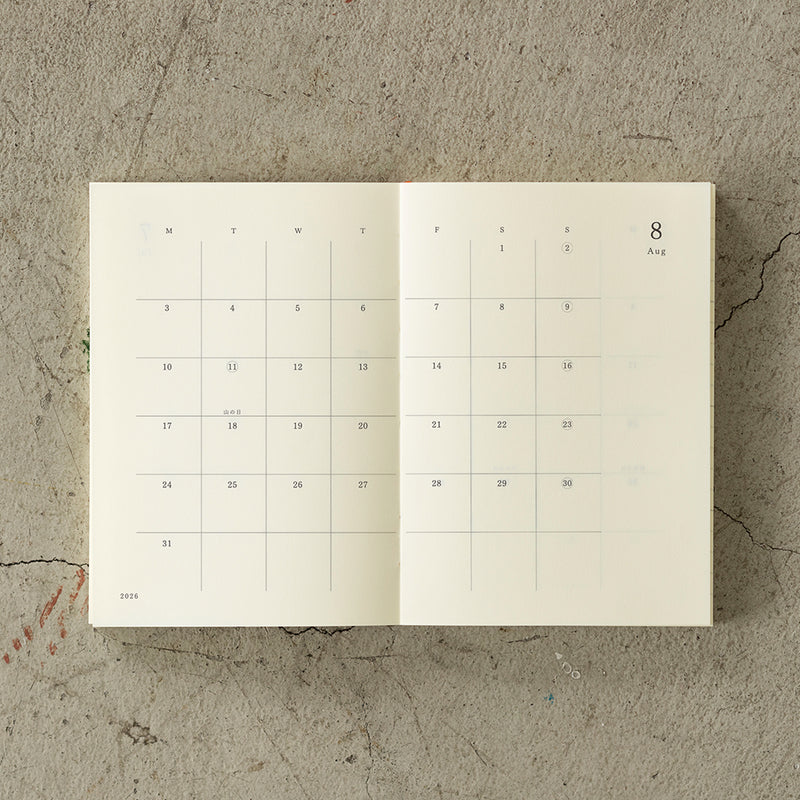 MD Notebook A6 Slim Diary 2026 Monthly Block & Memo