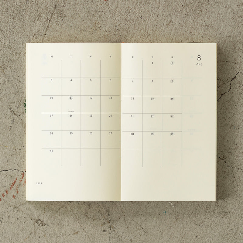 MD Notebook B6 Slim Diary 2026 Monthly Block & Memo
