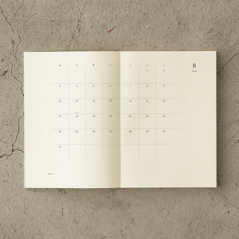 MD Paper Diary A5 Thin 2026 Monthly Block & Memo