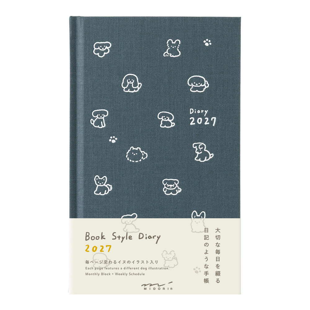 Midori Book Style B6 2027 Diary - Dog - Navy