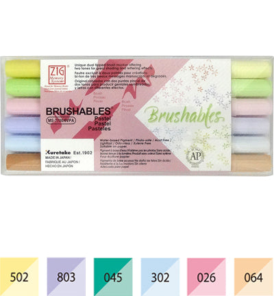 Kuretake Brushables 6 Colour Pastel Brush Pen Set