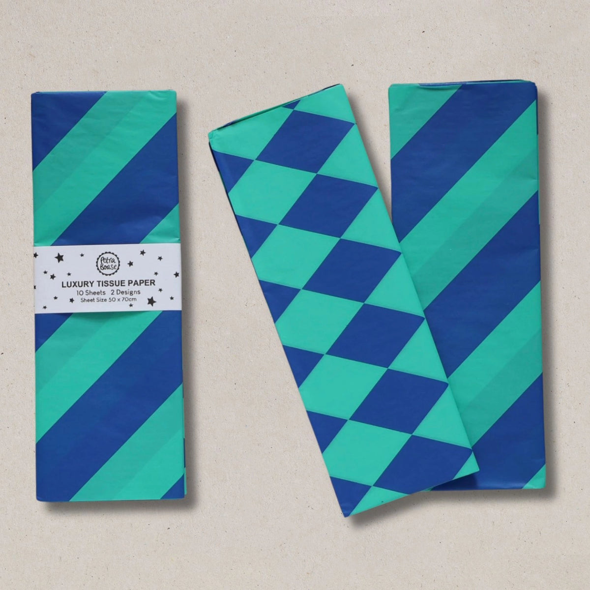 Luxury Patterned Tissue Paper Gift Wrap - Cobalt Blue & Jade