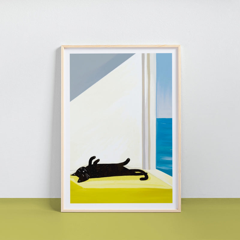 Niaski Cat Bathing By the Sea A4 Art Print