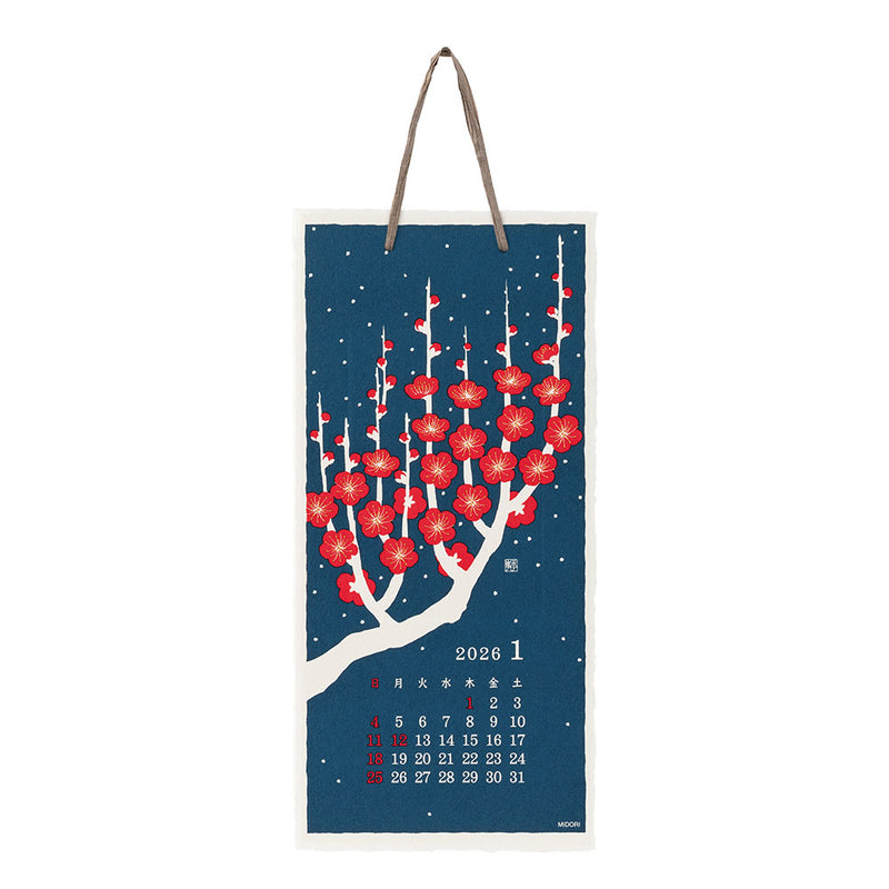 Midori 2026 Echizen Washi Floral Wall Calendar - Small