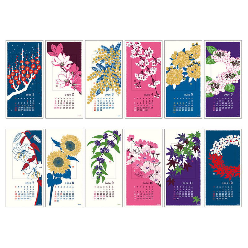 Midori 2026 Echizen Washi Floral Wall Calendar - Small