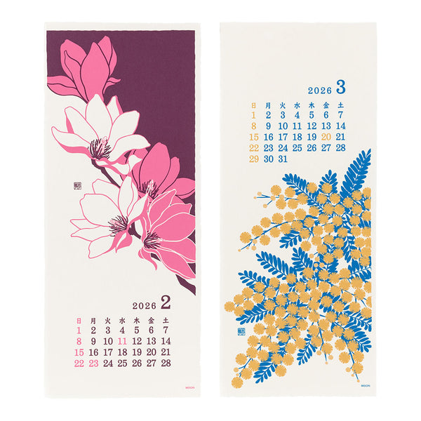 Midori 2026 Echizen Washi Floral Wall Calendar - Large