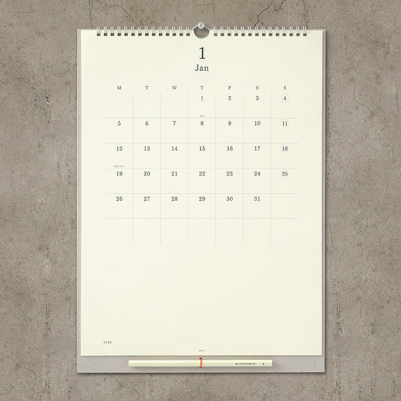 MD 2026 Wall Calendar with Pencil