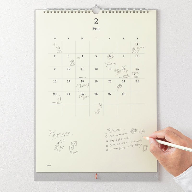 MD 2026 Wall Calendar with Pencil