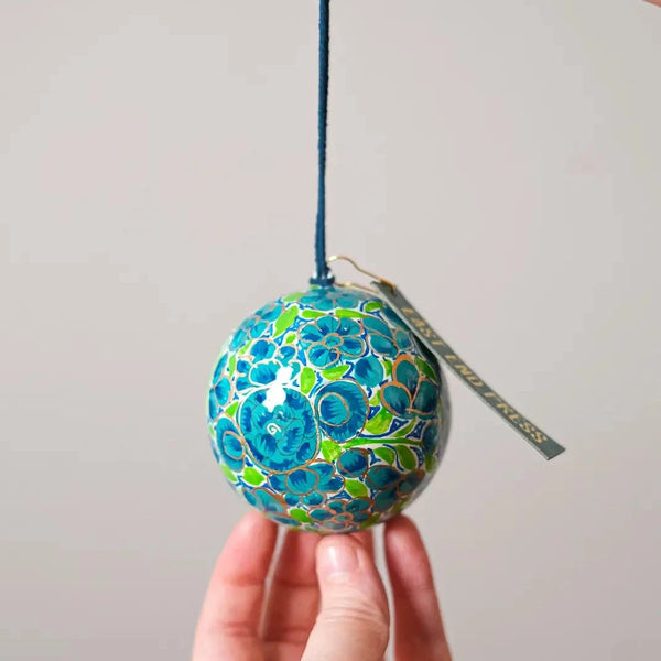 East End Press Green & Blue Papier Mache Bauble