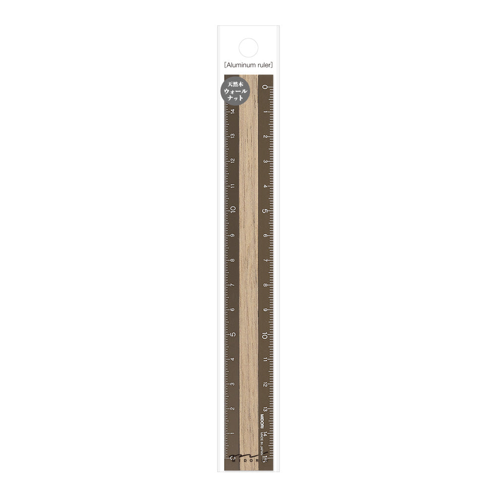 Midori Aluminium Wooden Ruler 15cm Brown