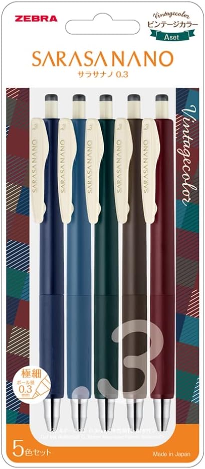 Zebra Sarasa Nano 0.3mm Set of 5 Pens Vintage Colours Set A