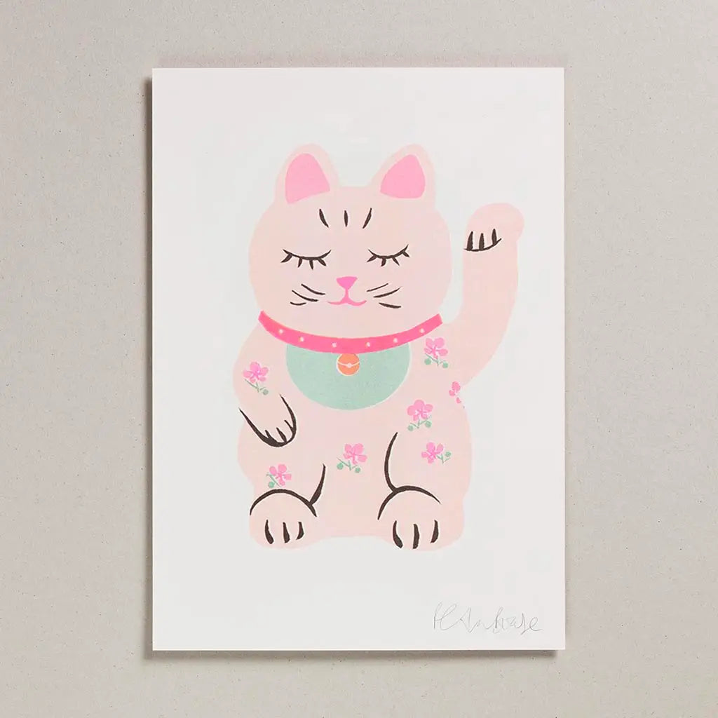 Petra Boase - Lucky Cat Risograph Art Print