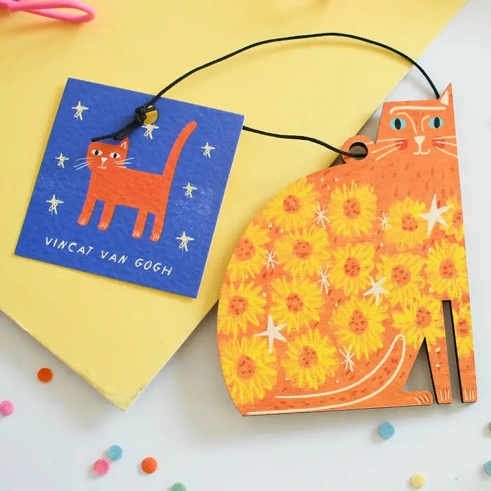 Niaski Wooden Cat Hanging Decoration - Vincat Van Gogh